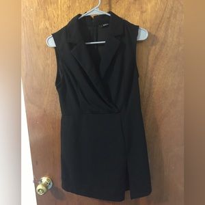 Notch Collar Solid Blazer Skort Romper